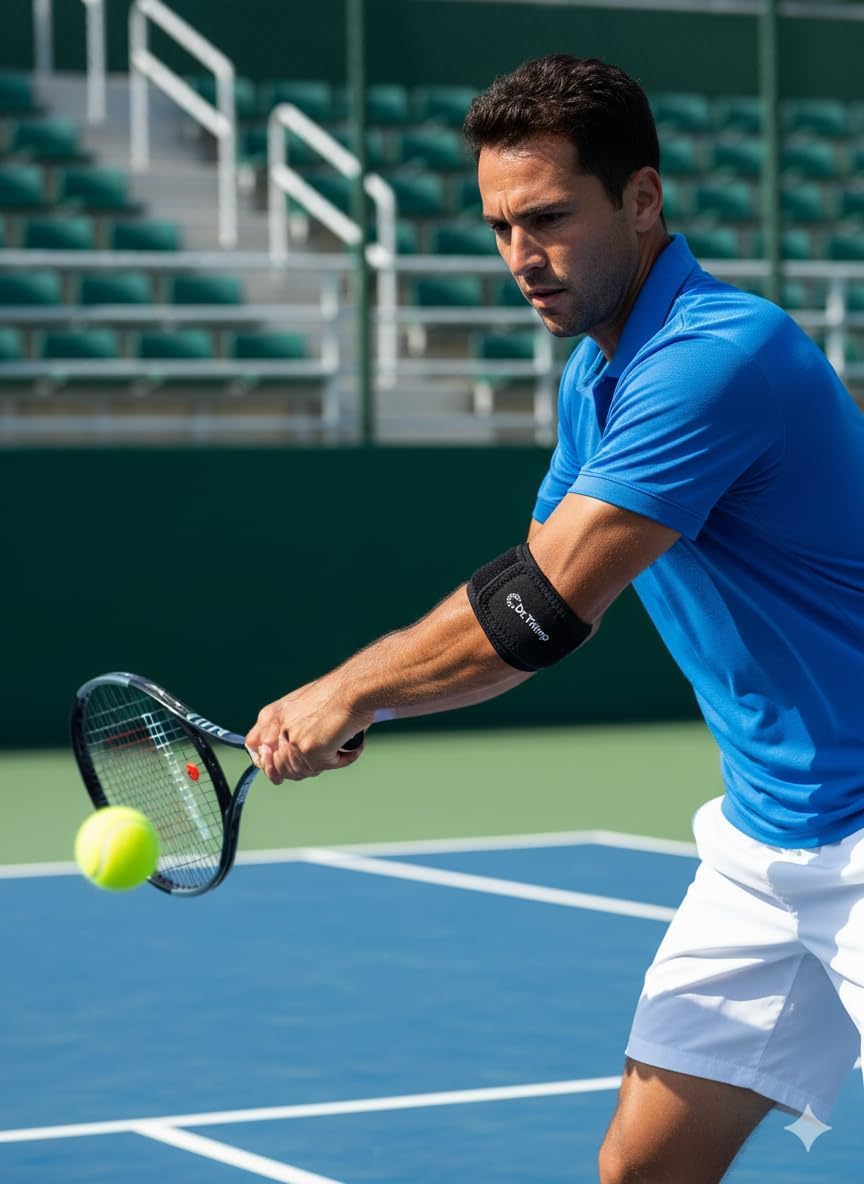 Neoprene Tennis Elbow Support Brace with Adjustable Strap – Pain Relief Band for Tendonitis, Gym, Badminton, Running, Cricket & Golfers Elbow (Men & Women)